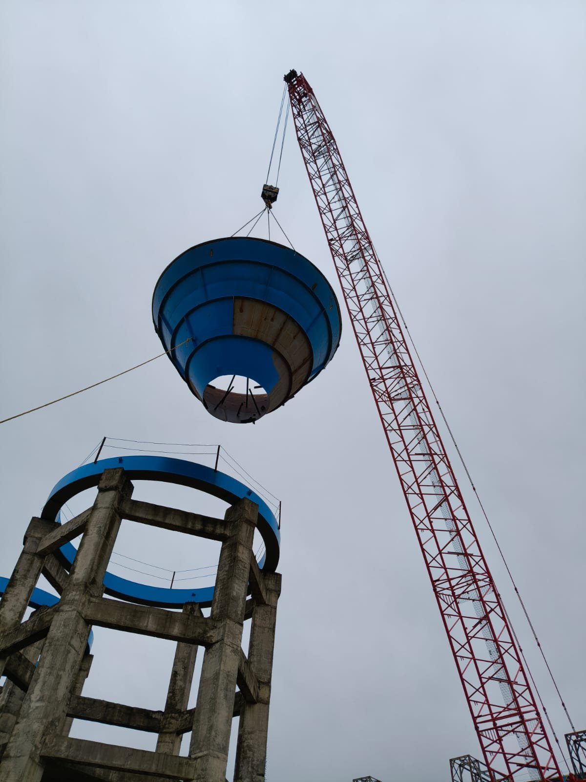 Heavy equipment installation and erection work at a steel plant site